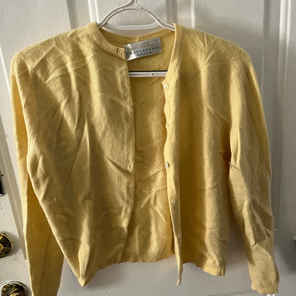 Ballantyne Soft Yellow Cardigan 100% cashmere